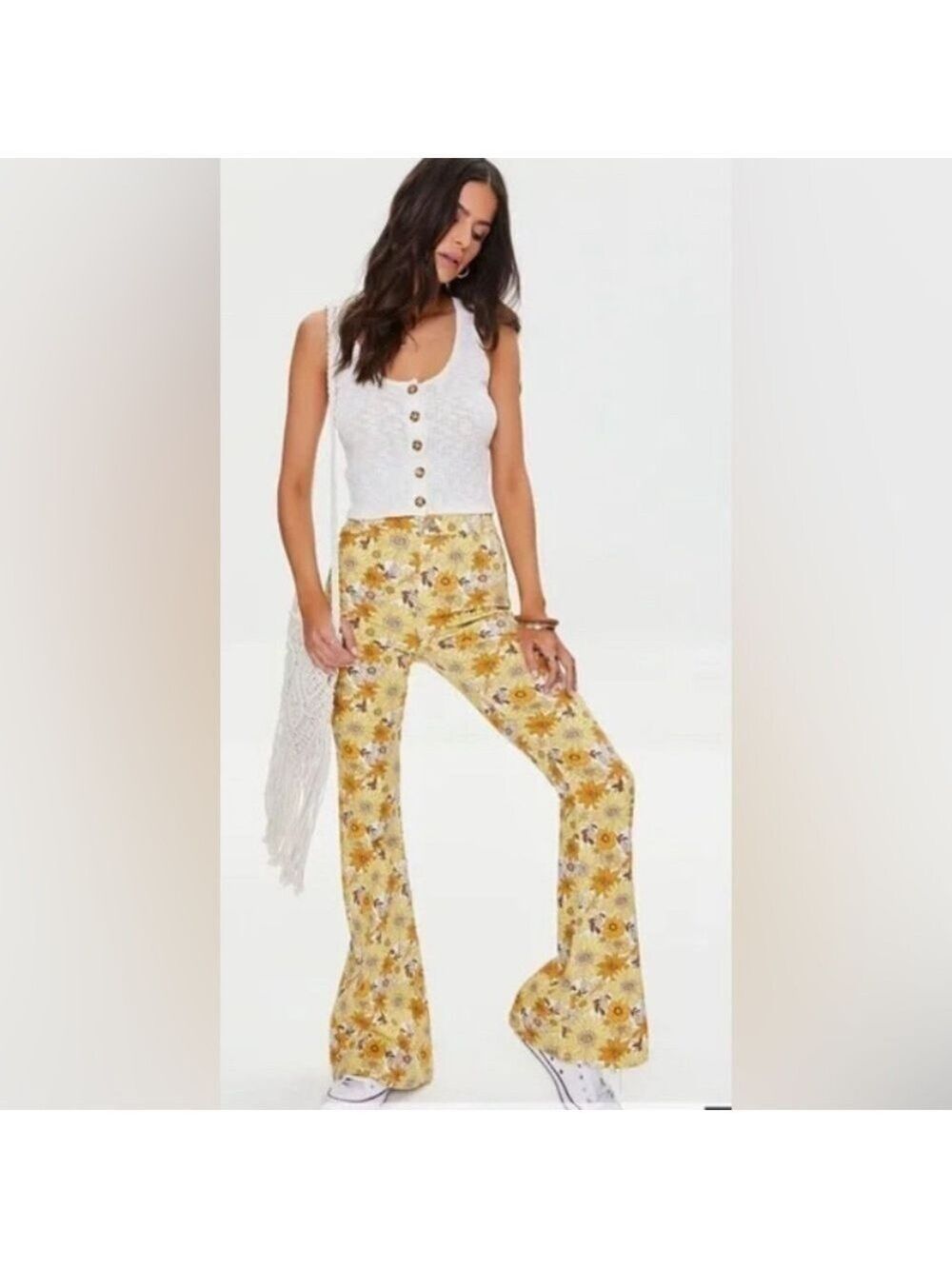 Boho Retro Hippie Style High Rise Daisy Flare Jean stretch Size 27 by Forever 21